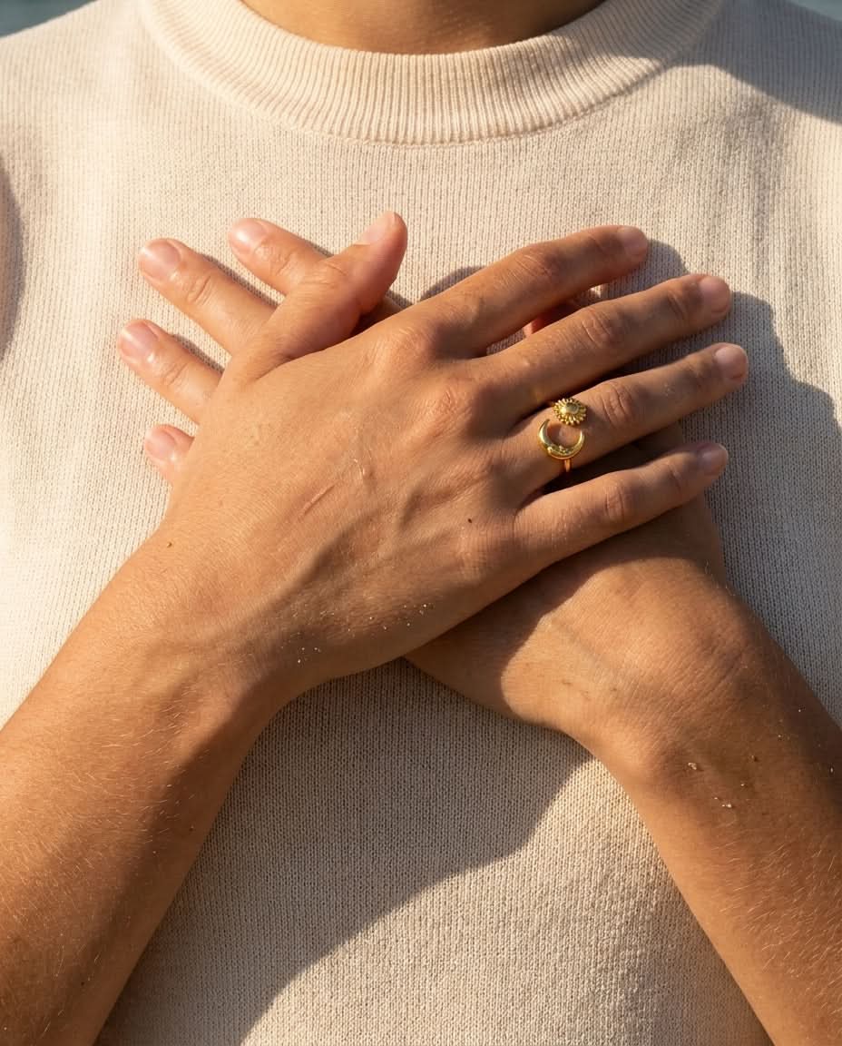Together ring worn with hands over heart #Color_Gold