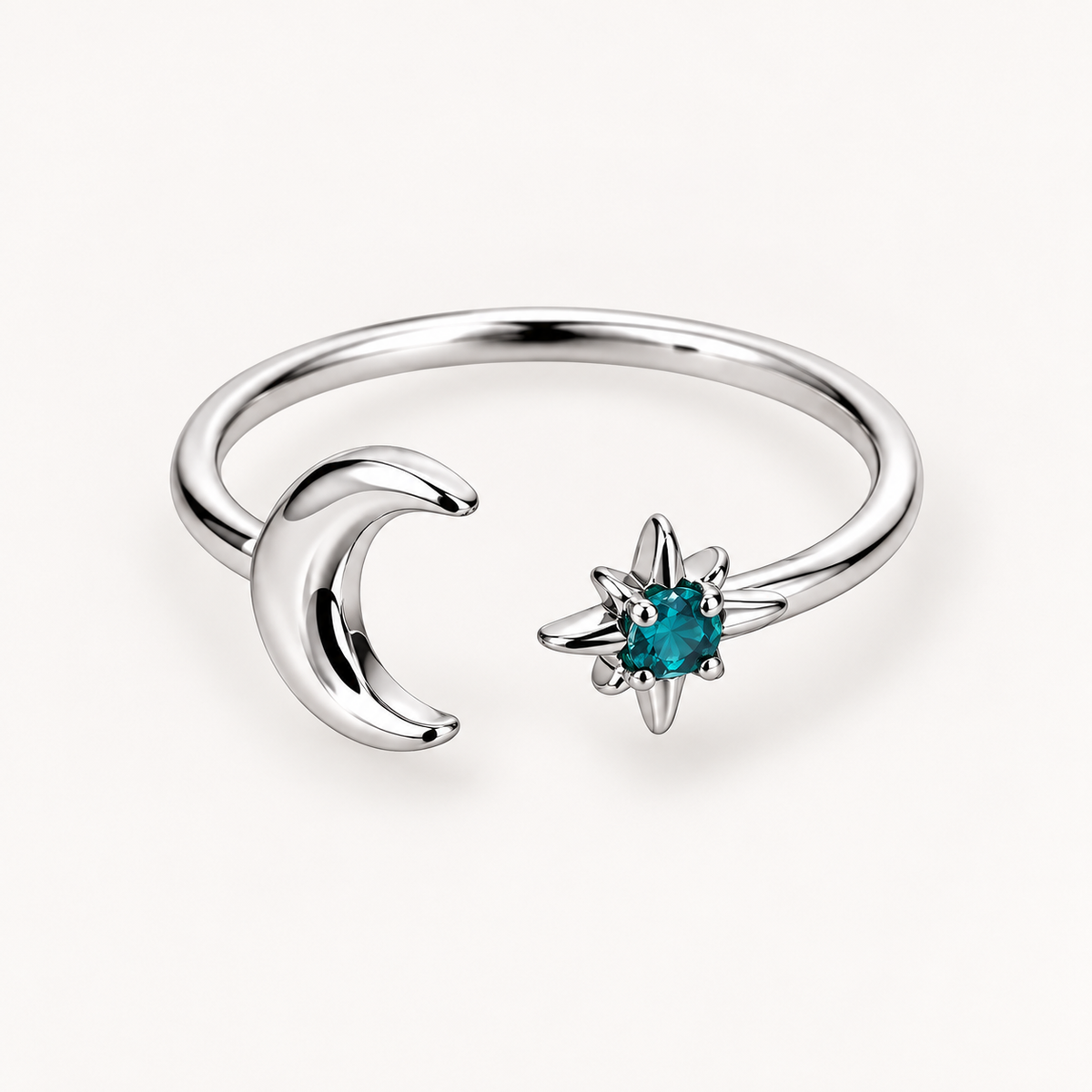 Moon and Star ring in silver #Color_Silver
