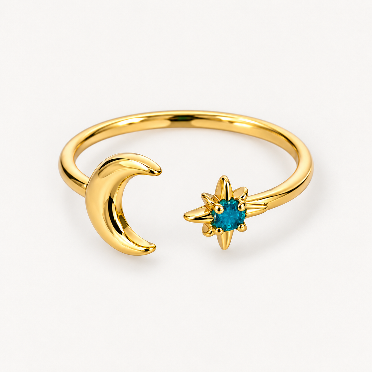Moon and Star ring in gold #Color_Gold