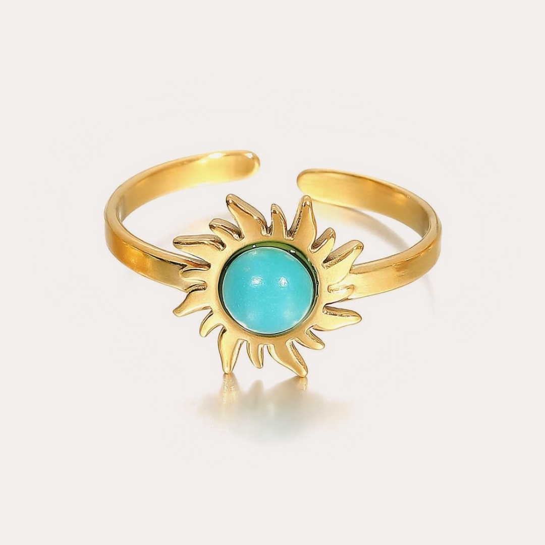 The Amora Blue Sun Ring, gold stainless steel ring