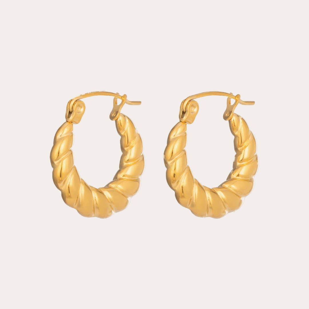The Amora Croissant Hoops, gold stainless steel earrings