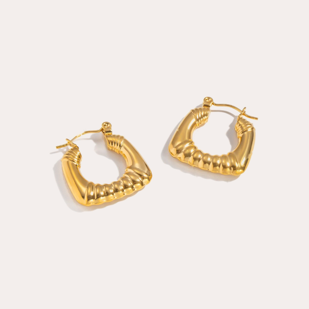 The Amora Cushion Hoops, gold stainless steel earrings