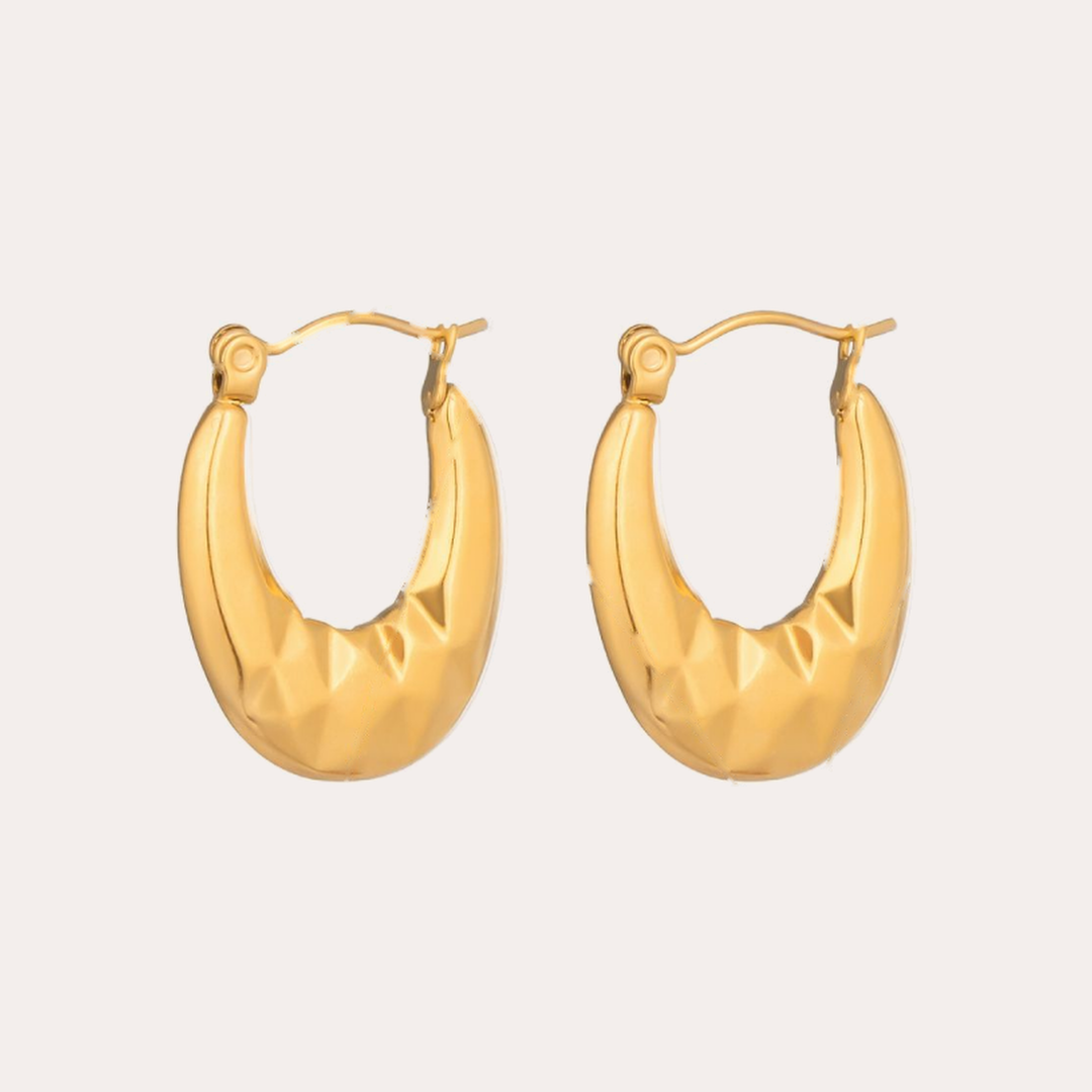 The Amora Faceted Hoops, gold stainless steel earrings
