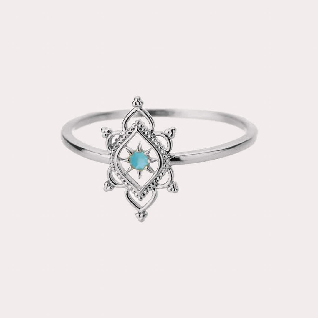 The Amora Mandala Ring in Silver, silver-tone stainless steel ring