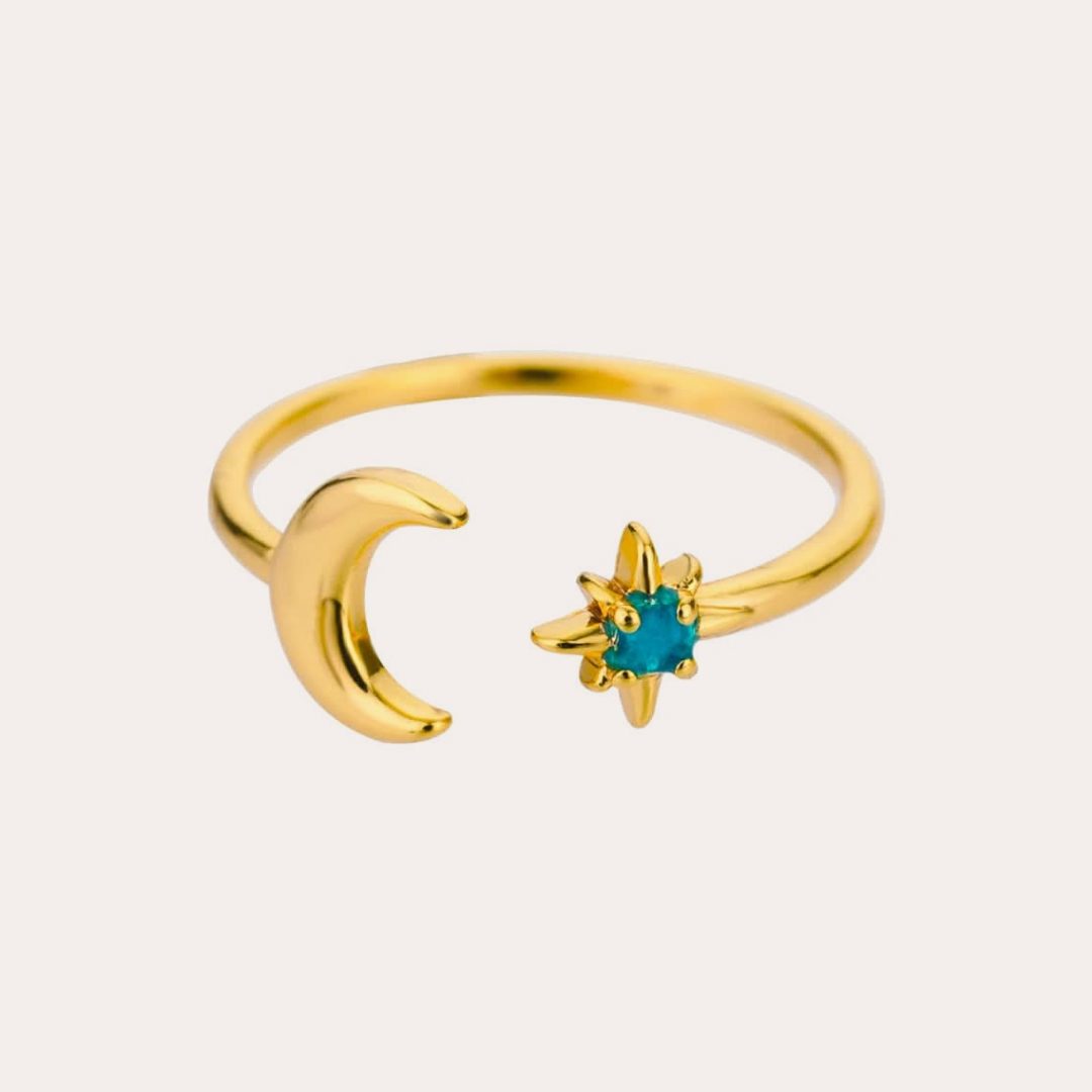 The Amora Moon & Star Ring in Gold, gold stainless steel ring #Color_Gold