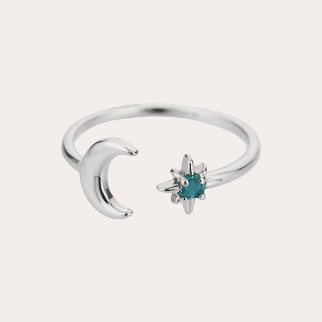 The Amora Moon & Star Ring in Silver, silver-tone stainless steel ring #Color_Silver