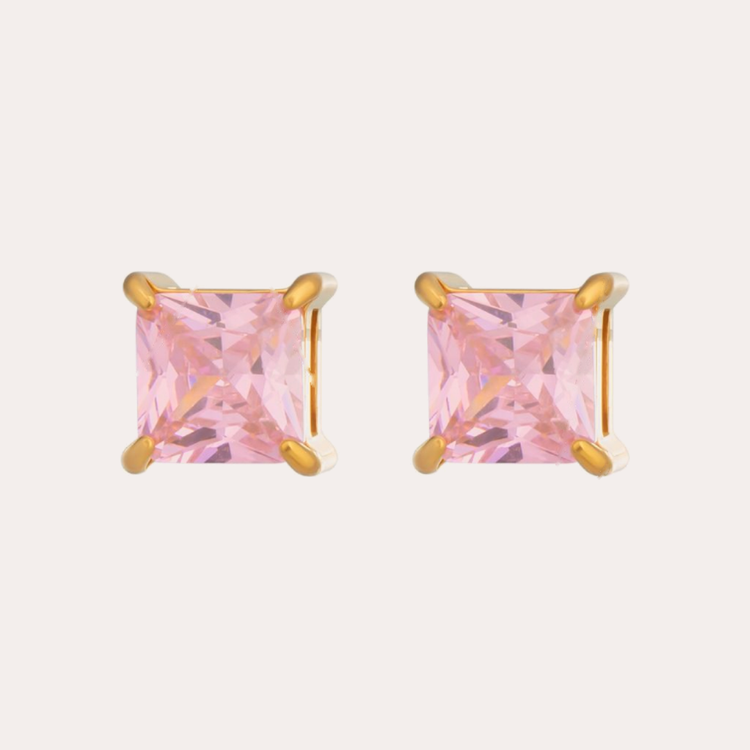 The Amora Princess Studs – Blush, gold stainless steel earrings