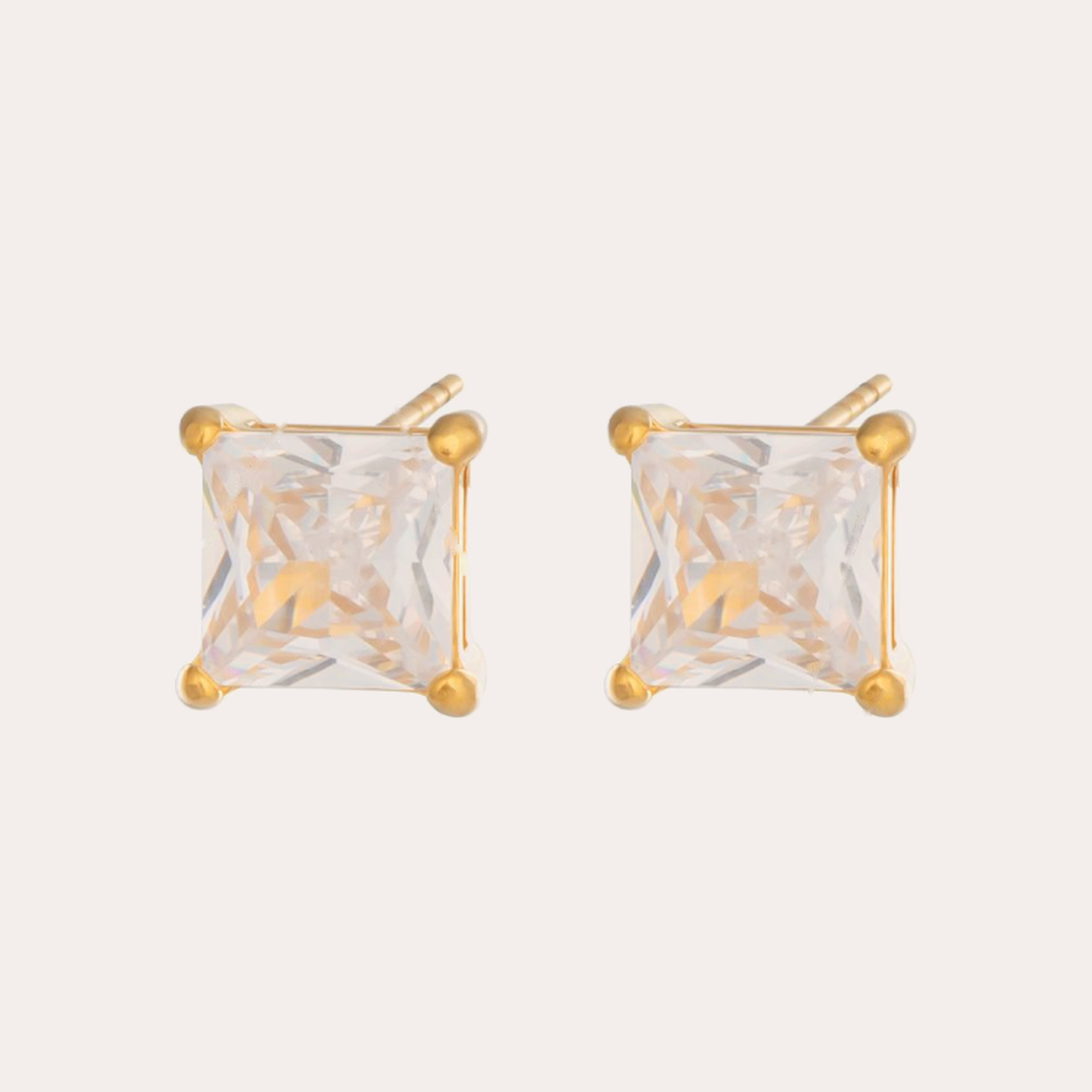 The Amora Princess Studs – Clear, gold stainless steel earrings