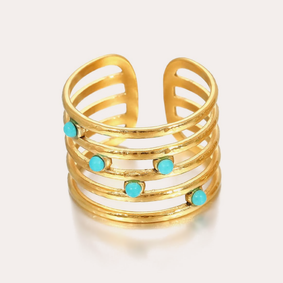 The Amora Stardust Cage Ring, gold stainless steel ring