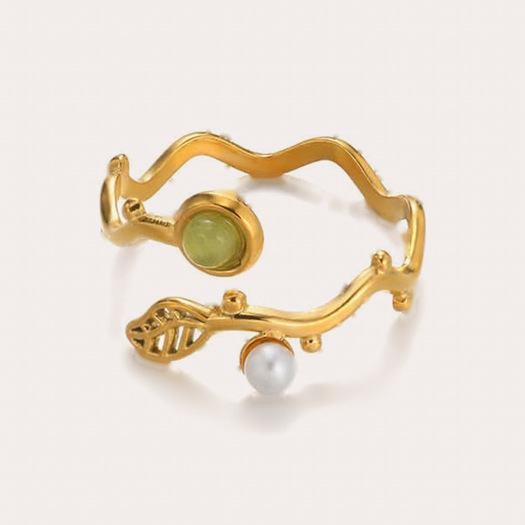 The Amora Vine Ring in Olive, gold stainless steel ring