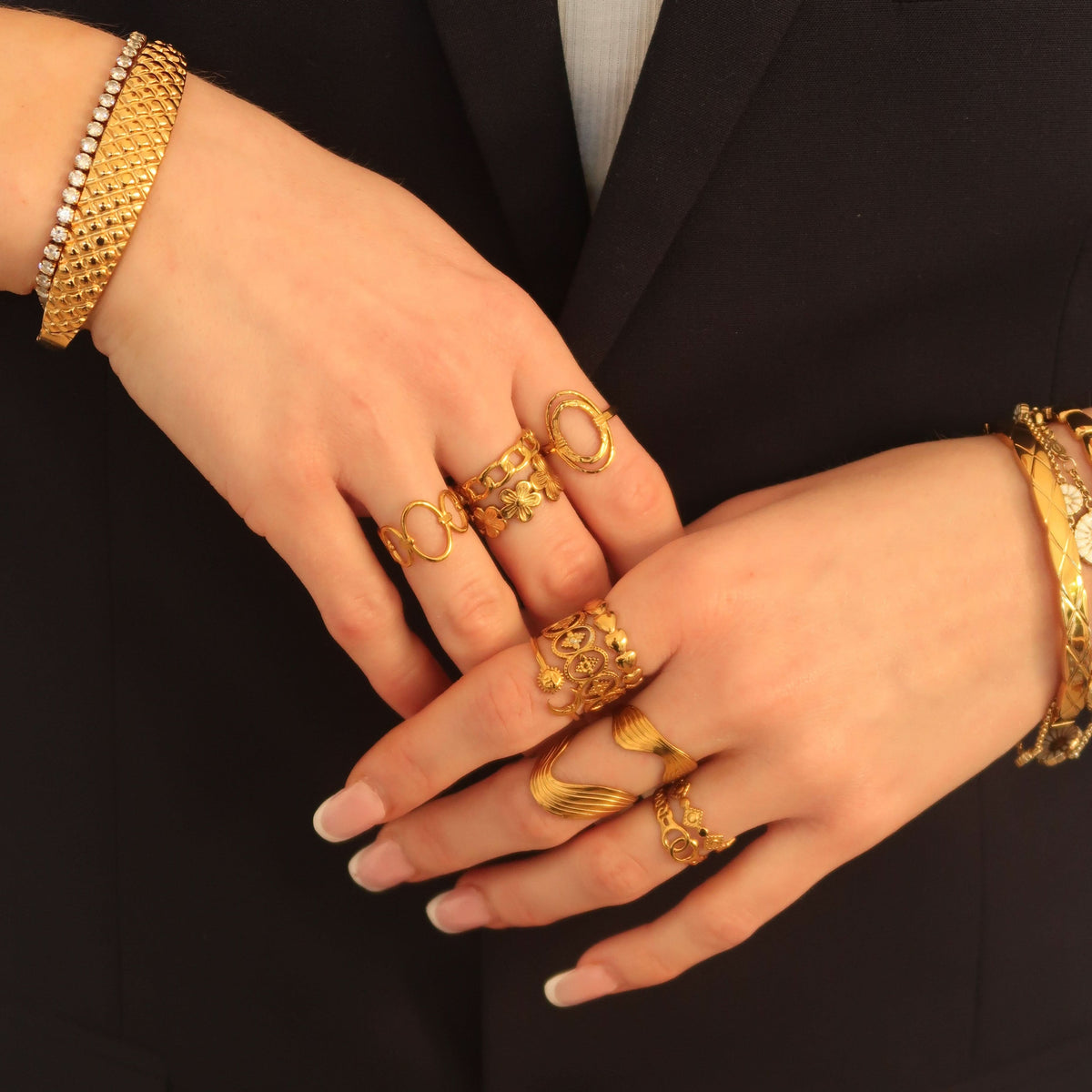 Chapters rings stacked and worn #Color_Gold