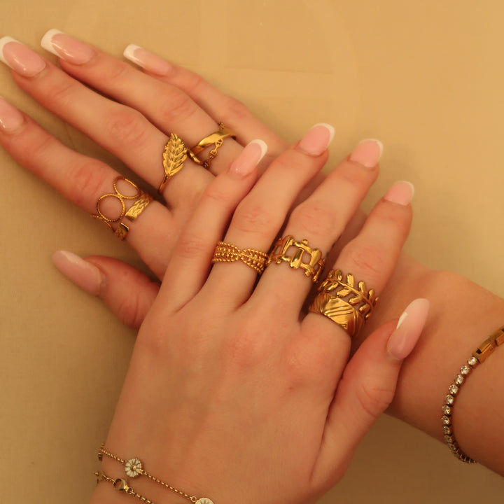 Chapters rings stacked and worn