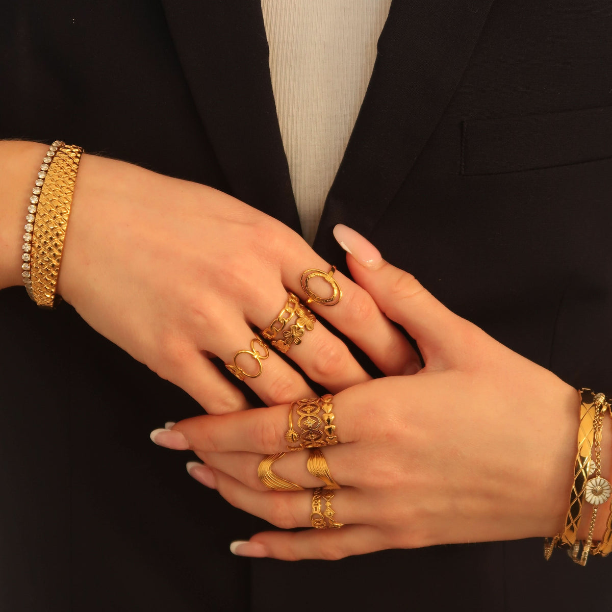 Chapters rings stacked and worn #Color_Gold