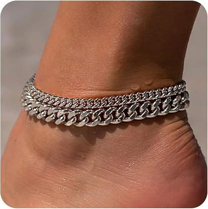 18K thick Cuban chain anklets, ground chain 2-piece set of foot accessories