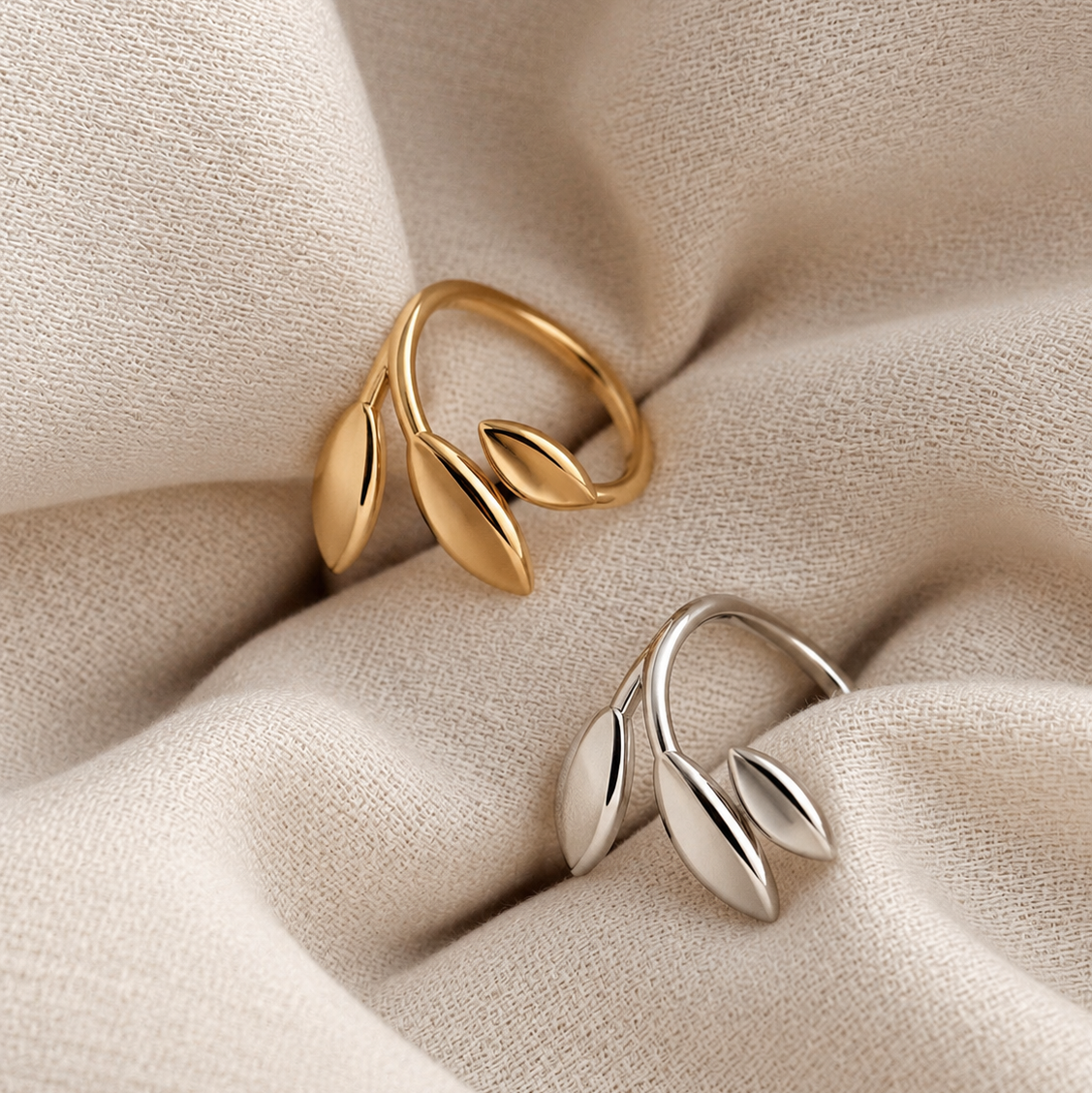Olive Wrap rings in gold and silver