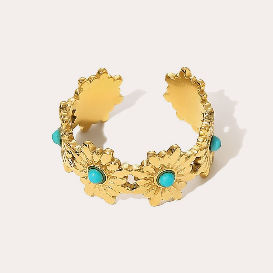 The Amora Blue Daisy Ring, gold stainless steel ring