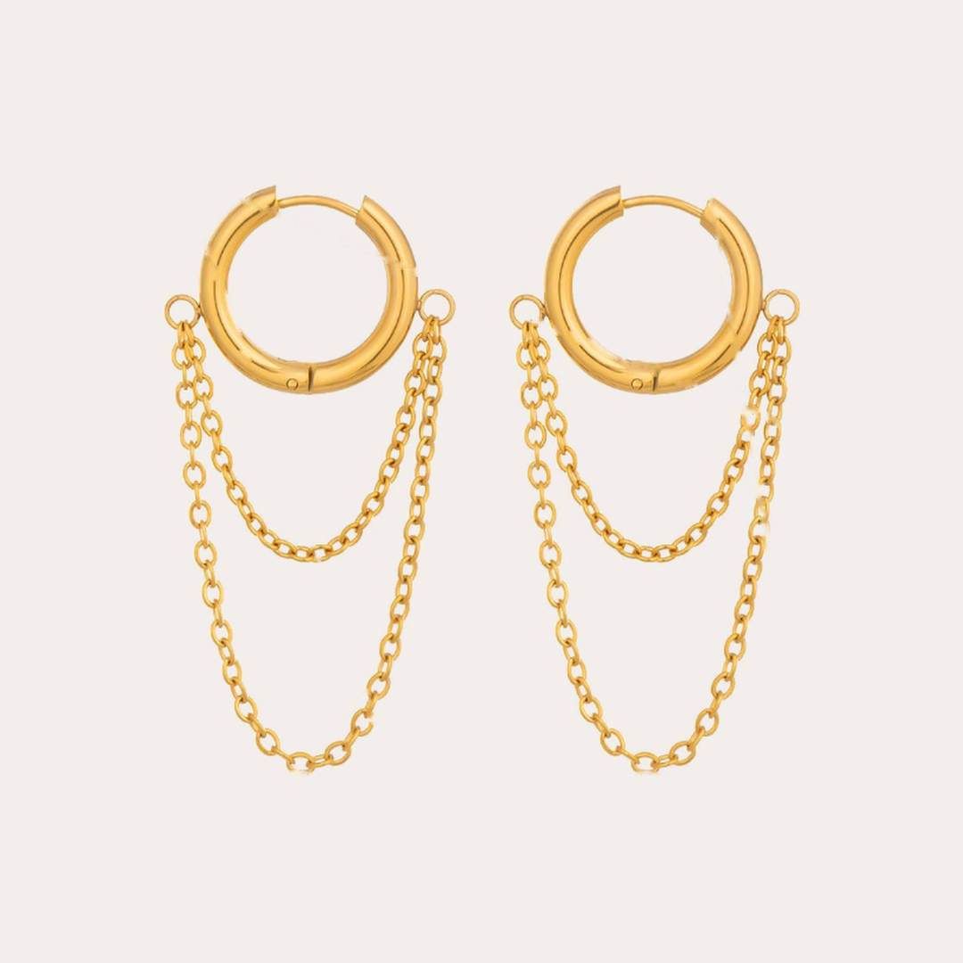The Amora Chain Drape Hoops, gold stainless steel earrings