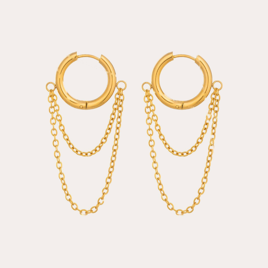The Amora Chain Drape Hoops, gold stainless steel earrings