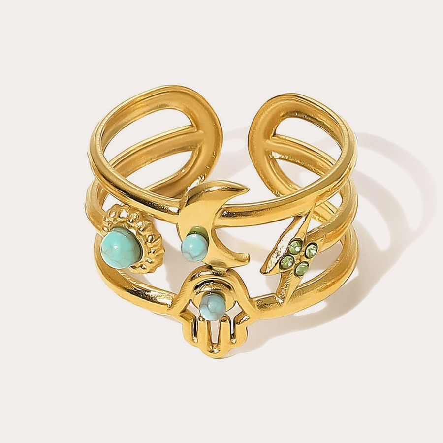 The Amora Charm Cage Ring, gold stainless steel ring