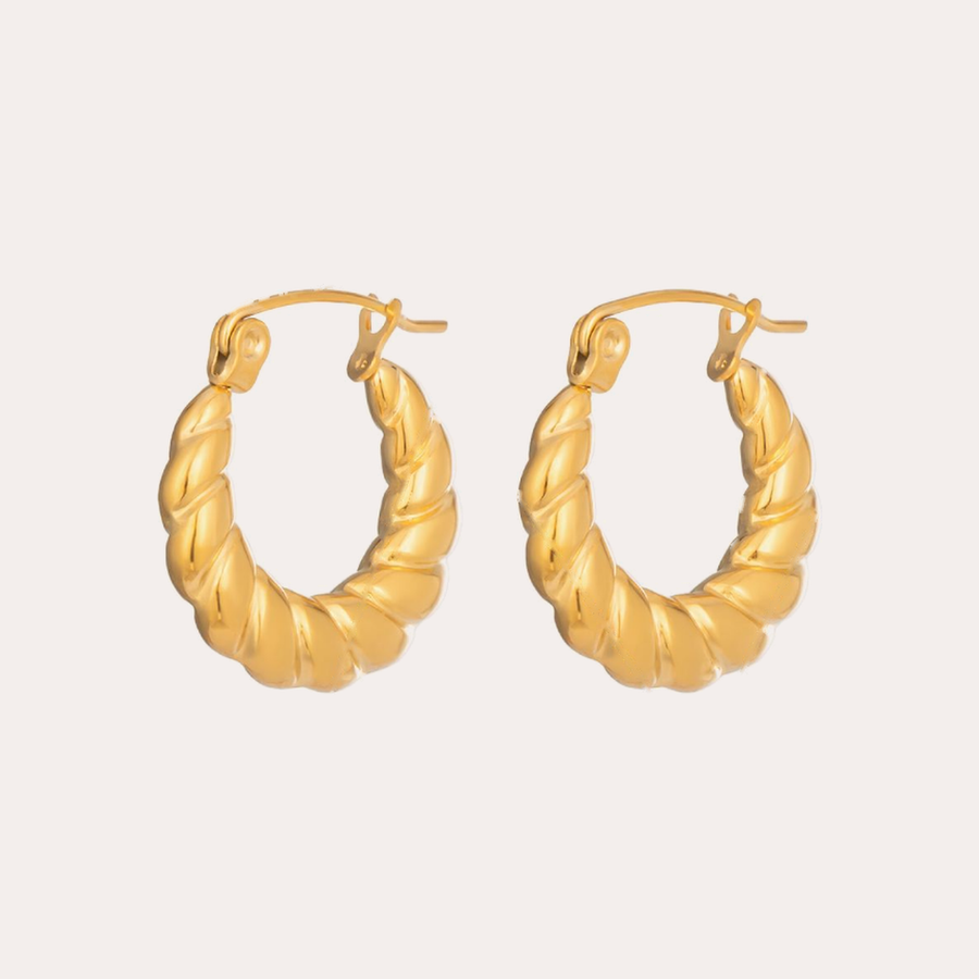 The Amora Croissant Hoops, gold stainless steel earrings
