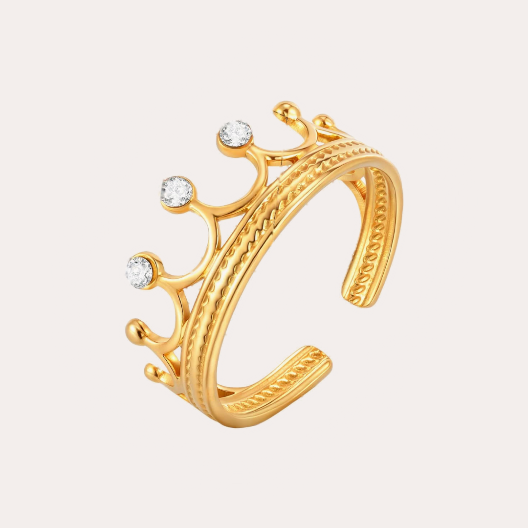The Amora Crown Ring, gold stainless steel ring