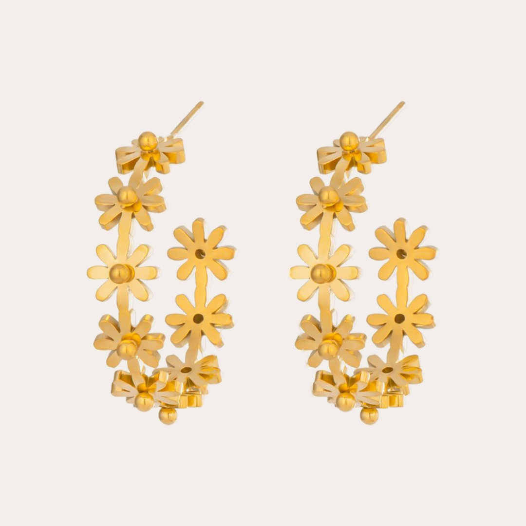 The Amora Daisy Hoops, gold stainless steel earrings