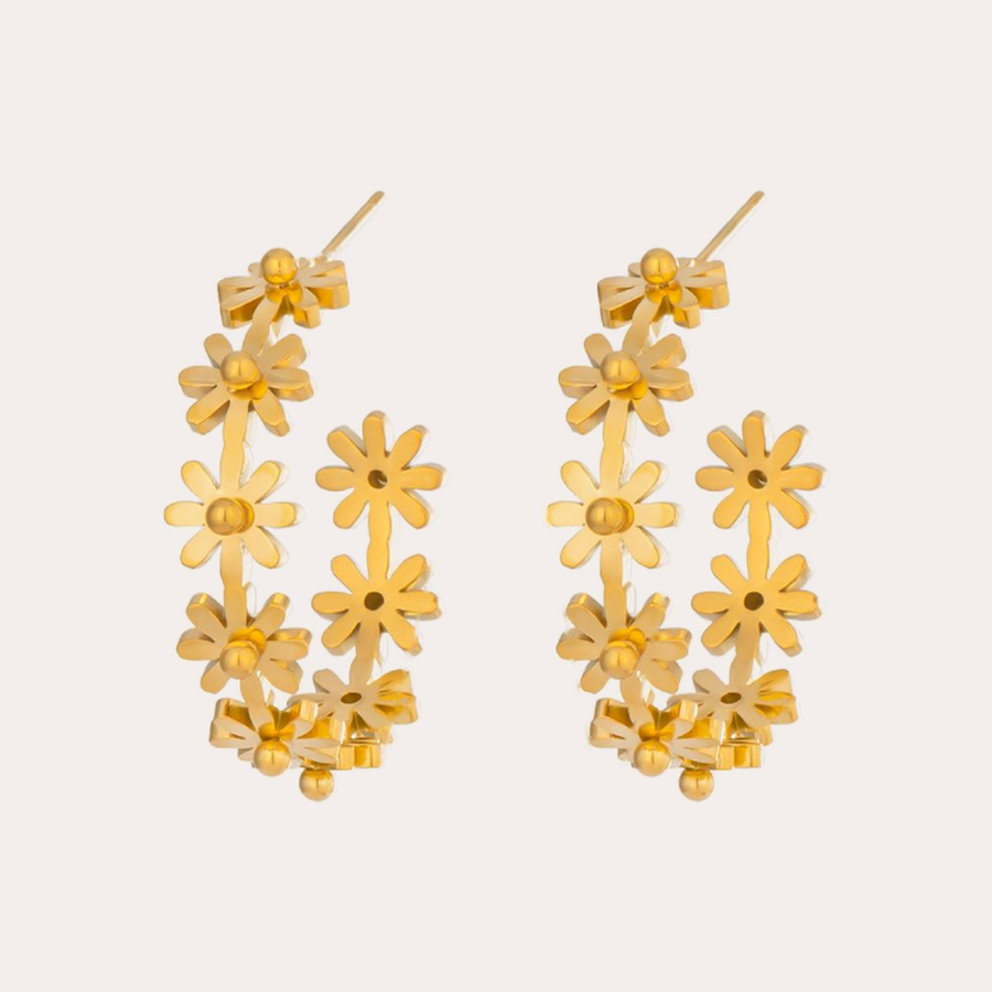 The Amora Daisy Hoops, gold stainless steel earrings