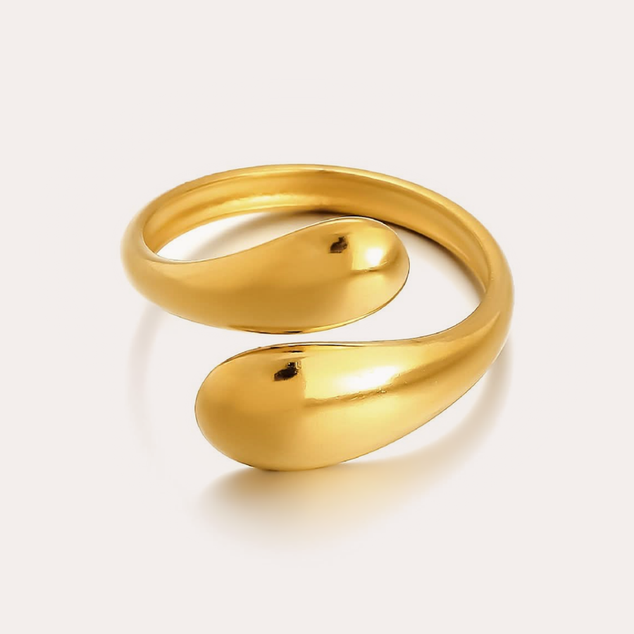 The Amora Droplet Wrap Ring, gold stainless steel ring