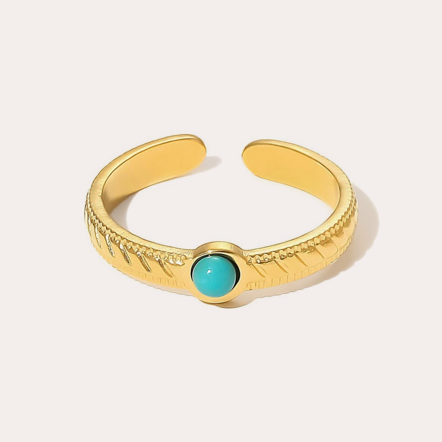 The Amora Engraved Stone Ring, gold stainless steel ring