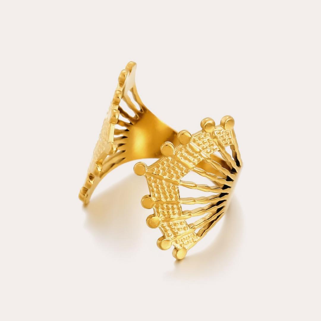 The Amora Fan Wrap Ring, gold stainless steel ring