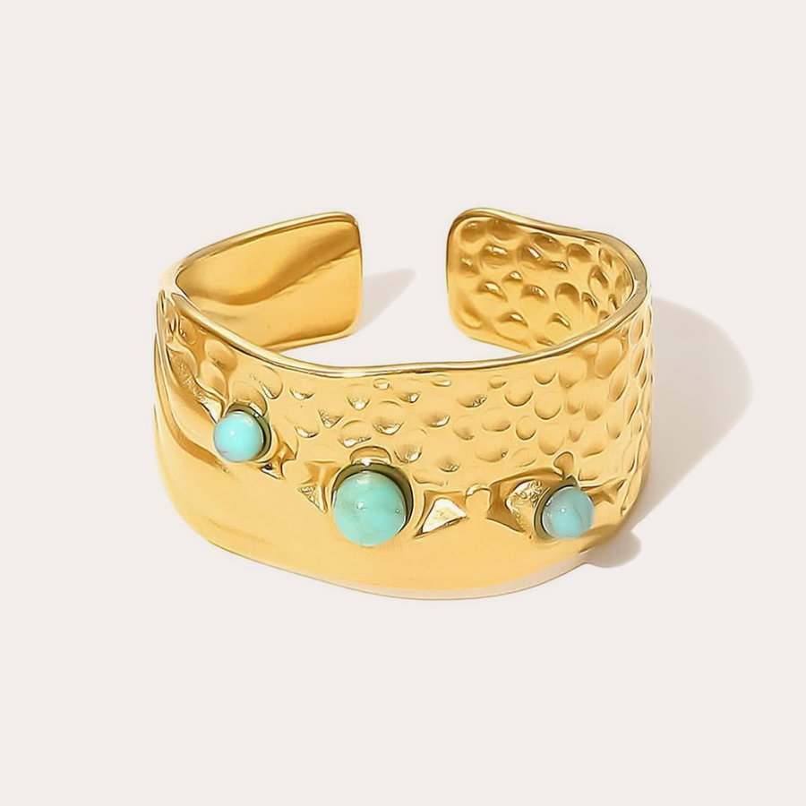 The Amora Hammered Stone Band, gold stainless steel ring