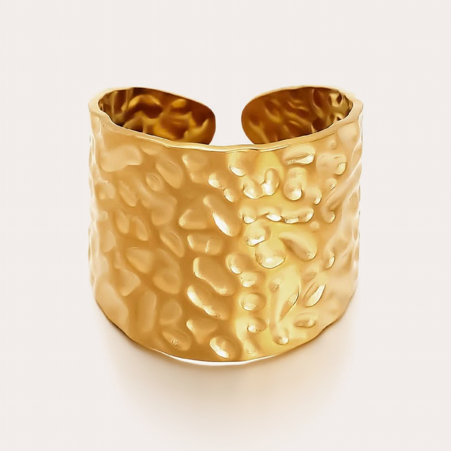 The Amora Hammered Wide Ring, gold stainless steel ring