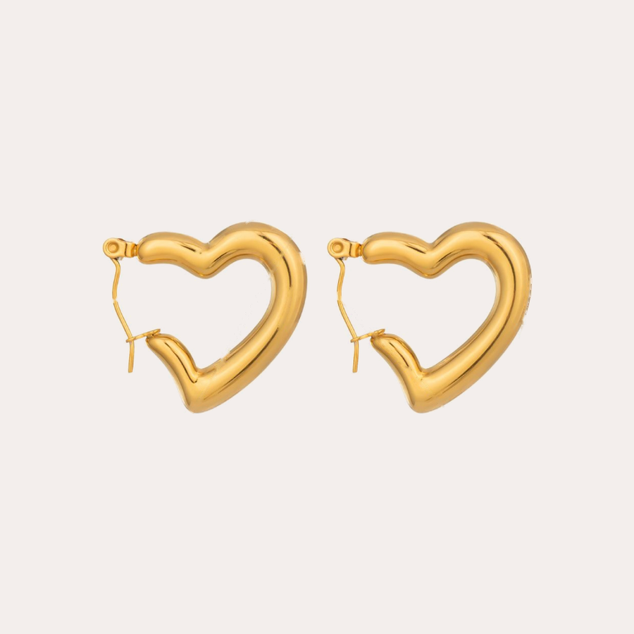The Amora Heart Hoops, gold stainless steel earrings