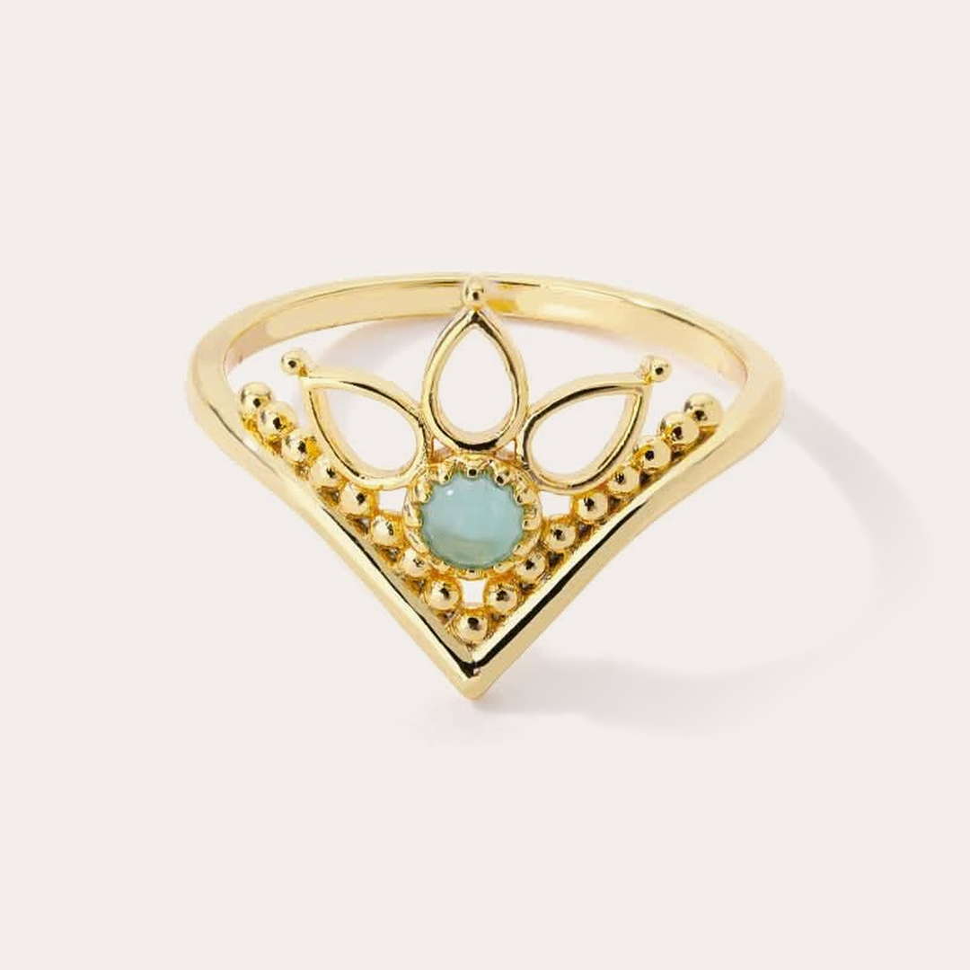 The Amora Lotus Crown Ring in Gold, gold stainless steel ring