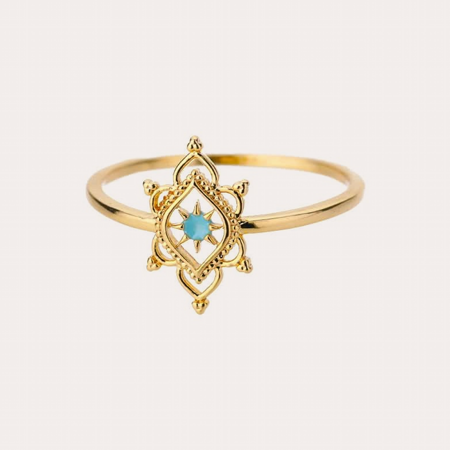 The Amora Mandala Ring in Gold, gold stainless steel ring