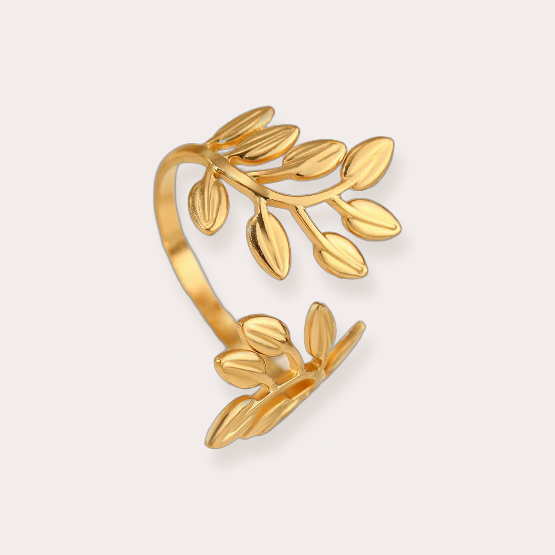 The Amora Olive Branch Ring, gold stainless steel ring