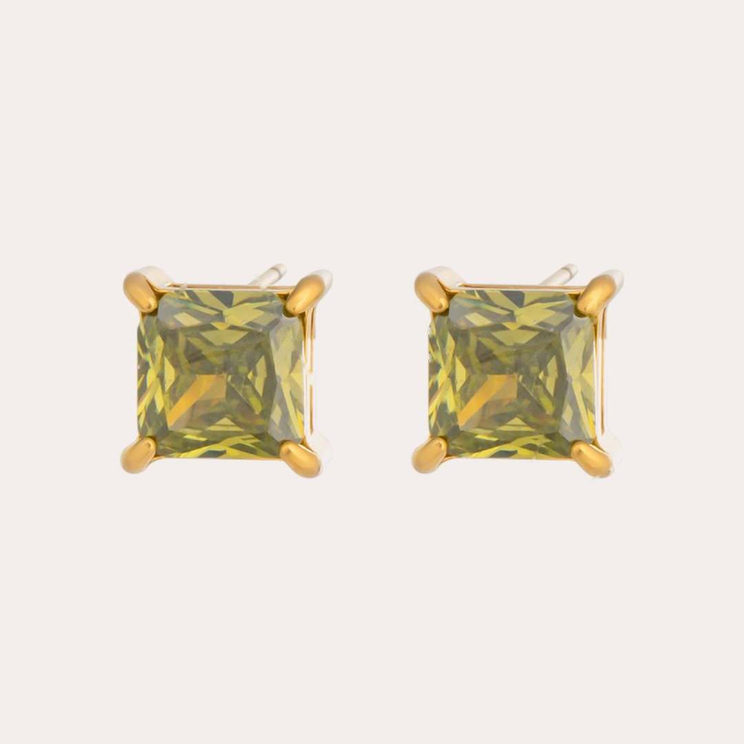 The Amora Princess Studs – Olive, gold stainless steel earrings