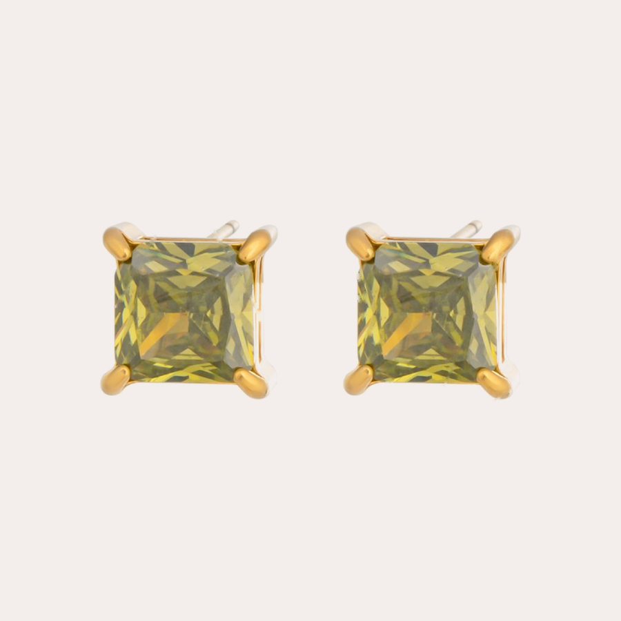 The Amora Princess Studs – Olive, gold stainless steel earrings