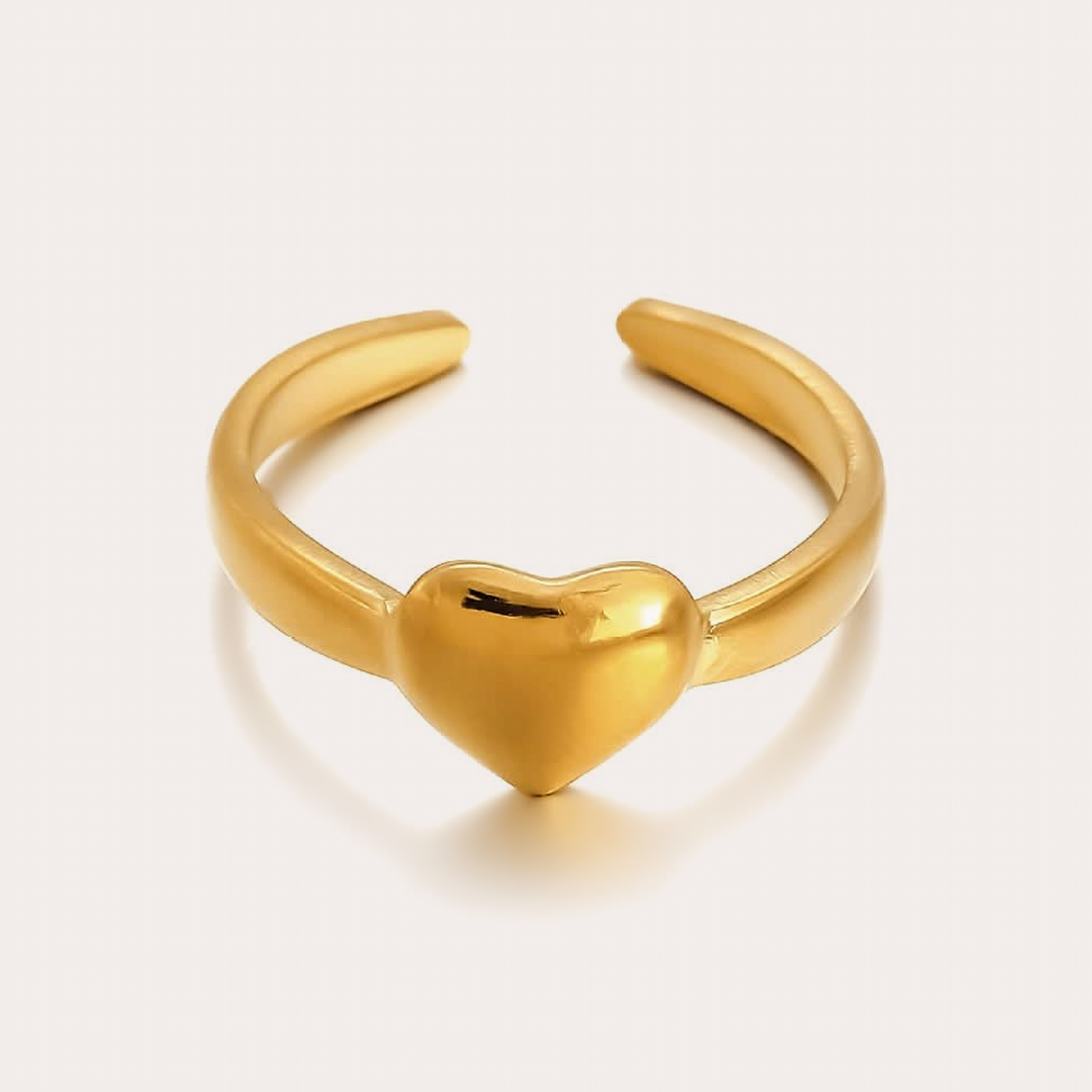 The Amora Puffed Heart Ring, gold stainless steel ring