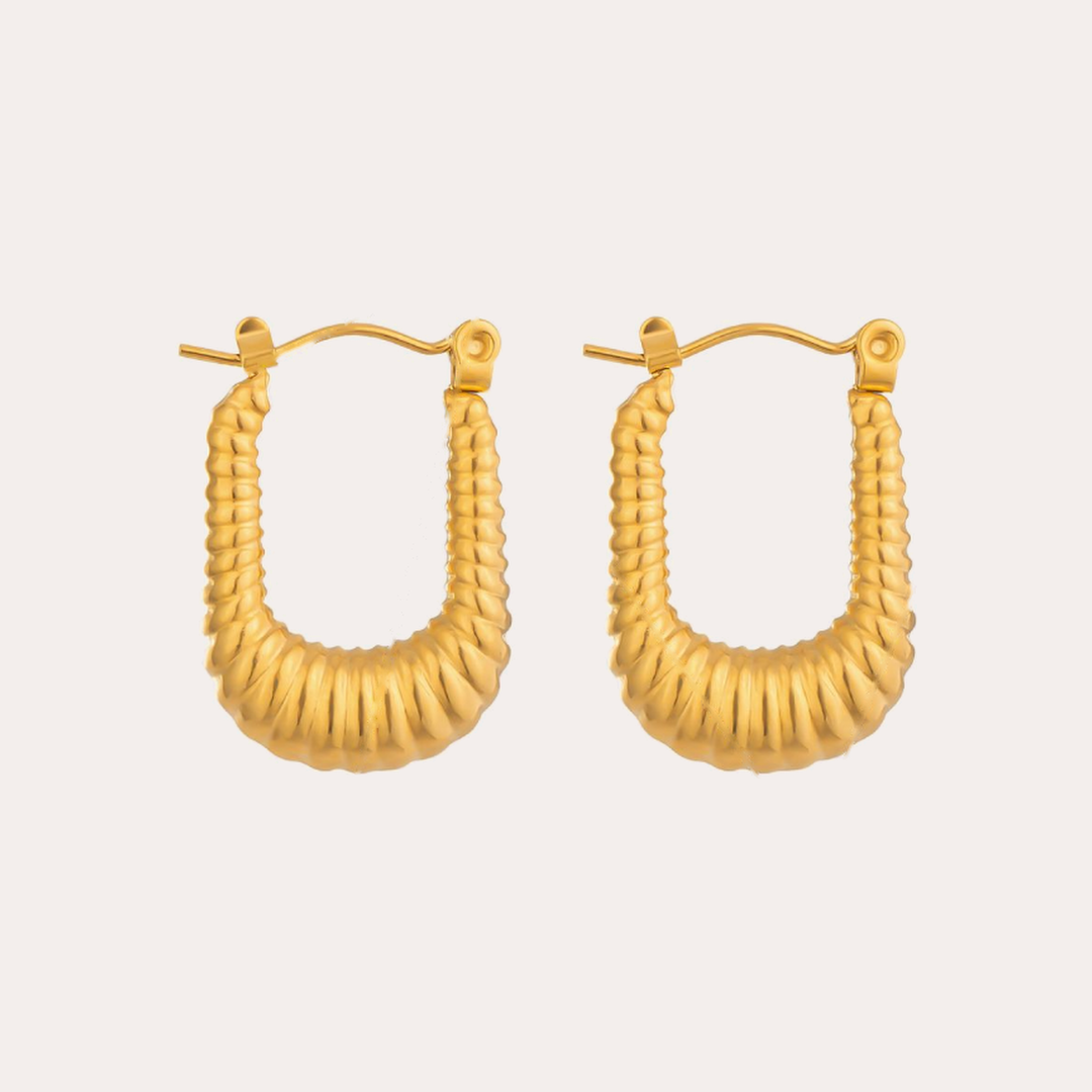 The Amora Ribbed Hoops, gold stainless steel earrings