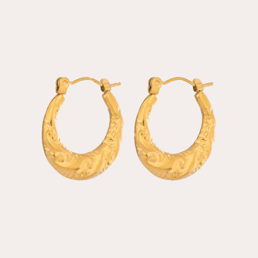 The Amora Scrollwork Hoops, gold stainless steel earrings