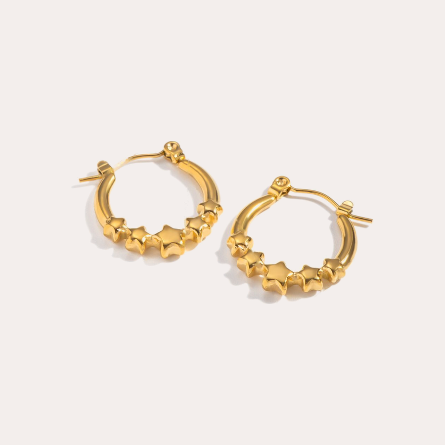 The Amora Star Hoops, gold stainless steel earrings