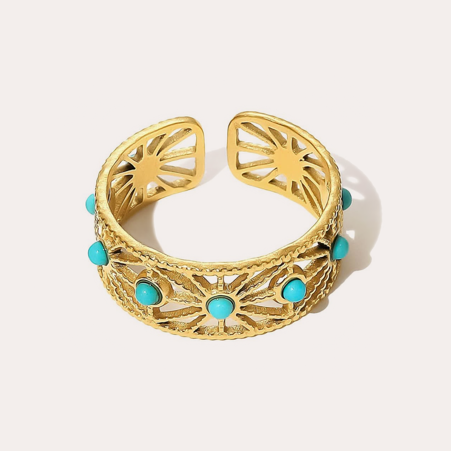 The Amora Sunray Band, gold stainless steel ring