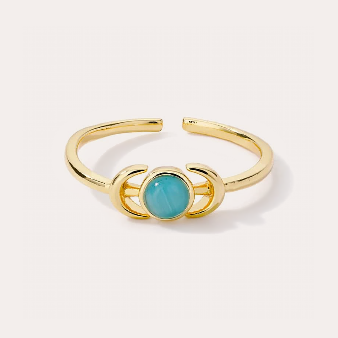 The Amora Triple Moon Ring in Gold, gold stainless steel ring