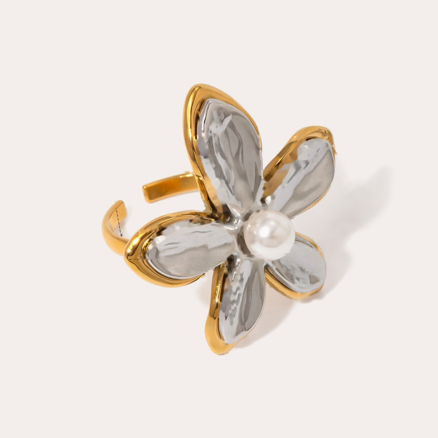 The Amora Two-Tone Blossom Ring, gold and silver-tone stainless steel ring