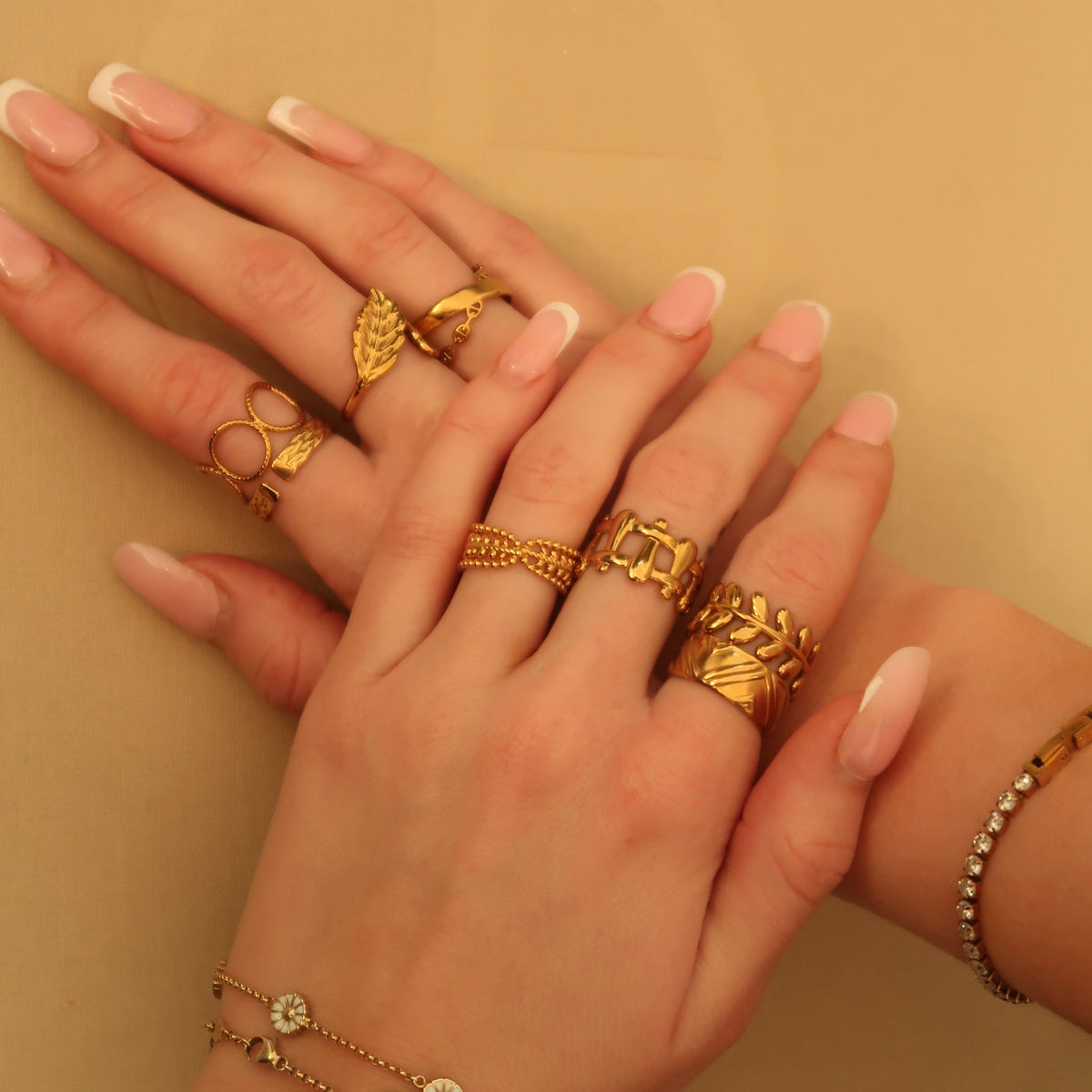 Chapters rings stacked and worn #Color_Gold