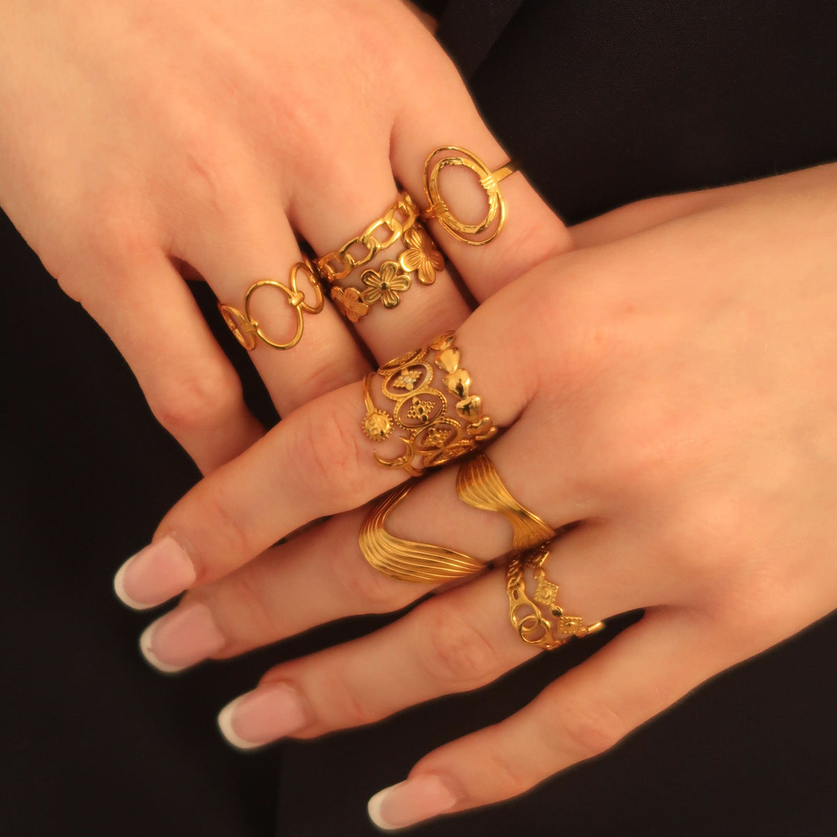 Chapters rings stacked and worn #Color_Gold