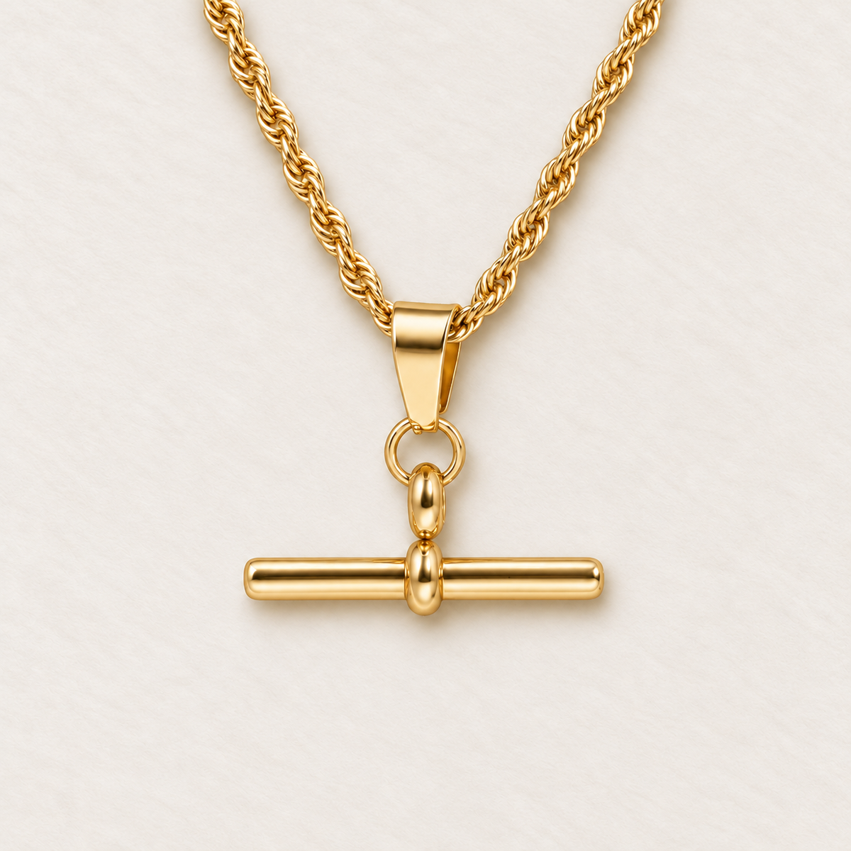 Albertina T-Bar Necklace in gold, Twist style: rope chain with a polished T-bar pendant